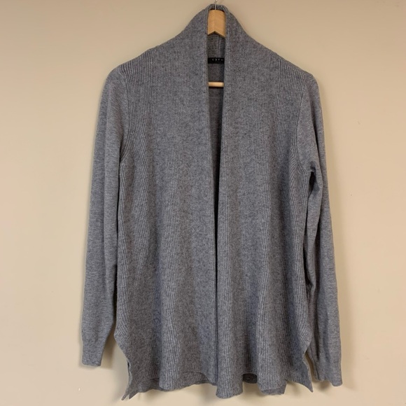Grey Knit Cardigan Women Large Drapy Boxy Oversized Open Front Cozy Soft Neutral - Picture 1 of 8